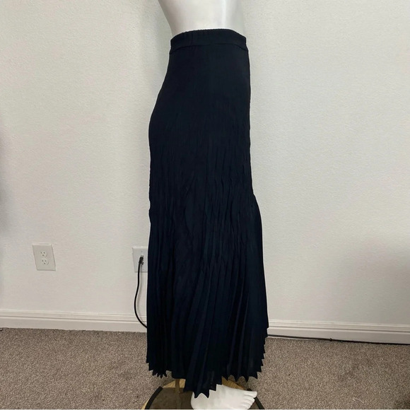 Chaps Black Elastic Waist Front Slit Pleated Pull On Lined Maxi Skirt Size L - Picture 8 of 8
